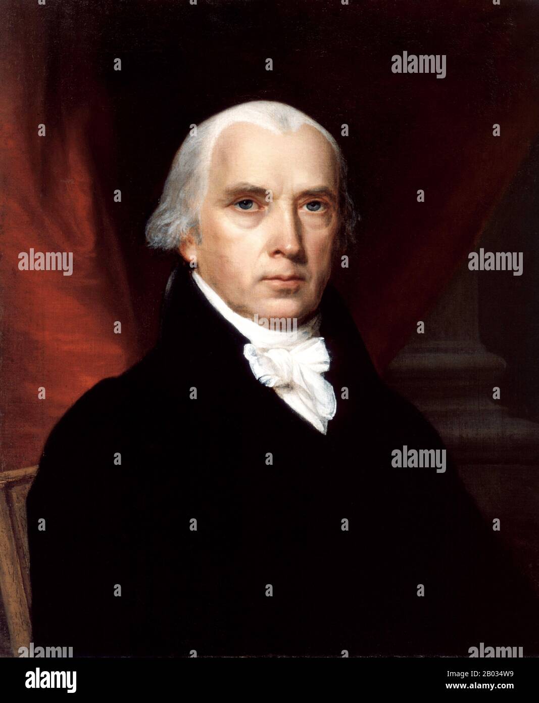 James Madison, Jr. (March 16, 1751 – June 28, 1836) was a political theorist, American statesman, and the fourth President of the United States (1809–17).  He is hailed as the 'Father of the Constitution' for his pivotal role in drafting and promoting the U.S. Constitution and the Bill of Rights. Stock Photo