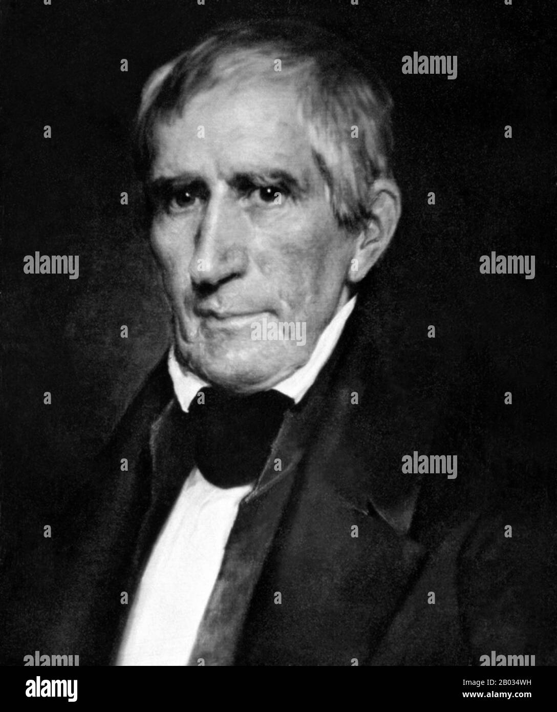 William Henry Harrison (February 9, 1773 – April 4, 1841) was the ninth President of the United States (1841), an American military officer and politician, and the last president born as a British subject. He was also the first president to die in office.  He was 68 years, 23 days old when inaugurated, the oldest president to take office until Ronald Reagan in 1981. Harrison died on his 32nd day in office of complications from pneumonia, serving the shortest tenure in United States presidential history. Stock Photo