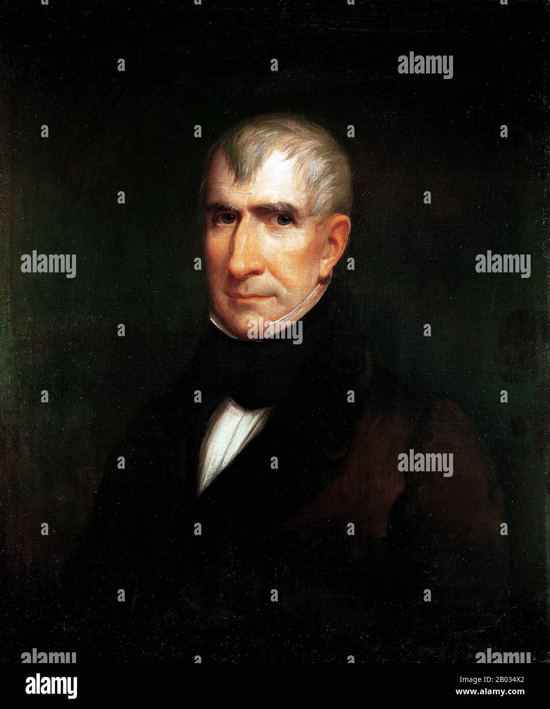 William Henry Harrison (February 9, 1773 – April 4, 1841) was the ninth President of the United States (1841), an American military officer and politician, and the last president born as a British subject. He was also the first president to die in office.  He was 68 years, 23 days old when inaugurated, the oldest president to take office until Ronald Reagan in 1981. Harrison died on his 32nd day in office of complications from pneumonia, serving the shortest tenure in United States presidential history. Stock Photo