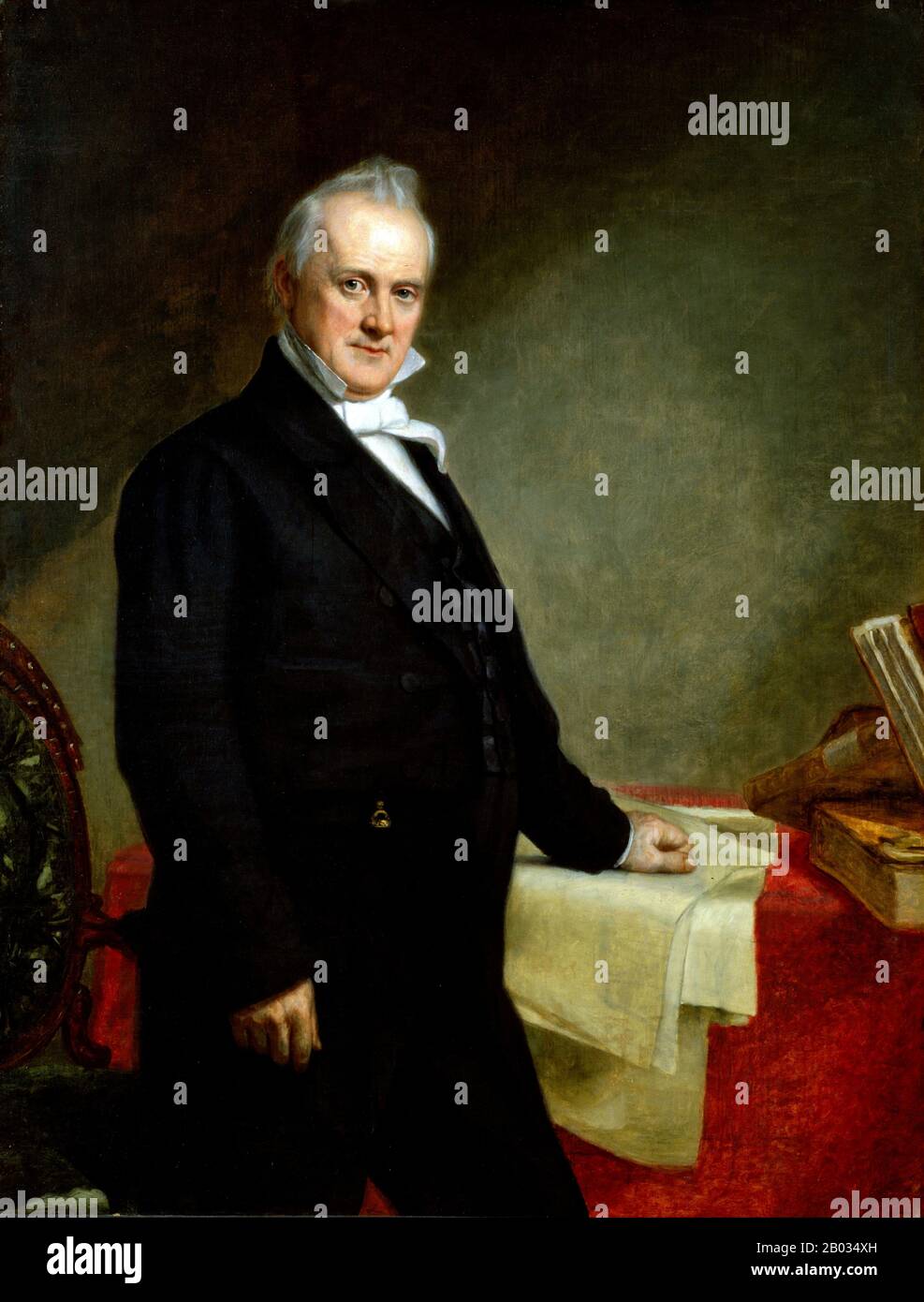 James Buchanan, Jr. (April 23, 1791 – June 1, 1868) was the 15th President of the United States (1857–61), serving immediately prior to the American Civil War. He represented Pennsylvania in the United States House of Representatives and later the Senate, then served as Minister to Russia under President Andrew Jackson.  He was named Secretary of State under President James K. Polk, and as of 2016 is the last former Secretary of State to serve as President of the United States. After Buchanan turned down an offer to sit on the Supreme Court, President Franklin Pierce appointed him Ambassador t Stock Photo
