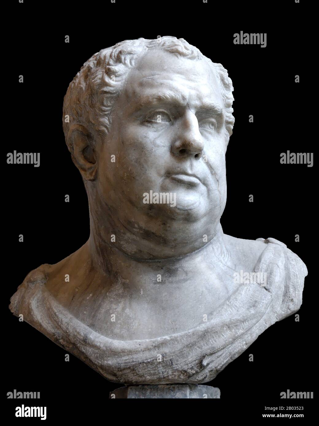 The third of the emperors to rule during the tumultuous Year of the Four Emperors, Vitellius first started his career as Consul in 48 CE, and was eventually given command of the armies of Germania Inferior by Emperor Galba. From there he began his bid for power against Galba and the other claimants.  He successfully led a military revolution against Galba's successor Otho in 69 CE, marching into Rome and becoming Emperor, though he was never acknowledged as such in the entire Roman world. His men were said to be licentious and rough, with Rome becoming embroiled in massacres and riots, decaden Stock Photo