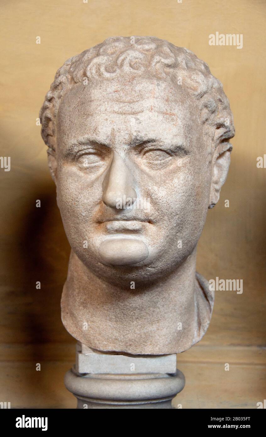 Natural son and heir of Emperor Vespasian, Titus was a member of the Flavian dynasty, the first Roman emperor to succeed his own biological father. Titus, like his father, had earned much renown as a military commander, especially during the First Jewish-Roman war.  When his father left to claim the imperial throne after Nero's death, Titus was left behind to end the Jewish rebellion, which occurred in 70 CE with the siege and sacking of Jerusalem. The Arch of Titus was built in honour of his destruction of the city. He was also known for his controversial relationship with the Jewish queen Be Stock Photo