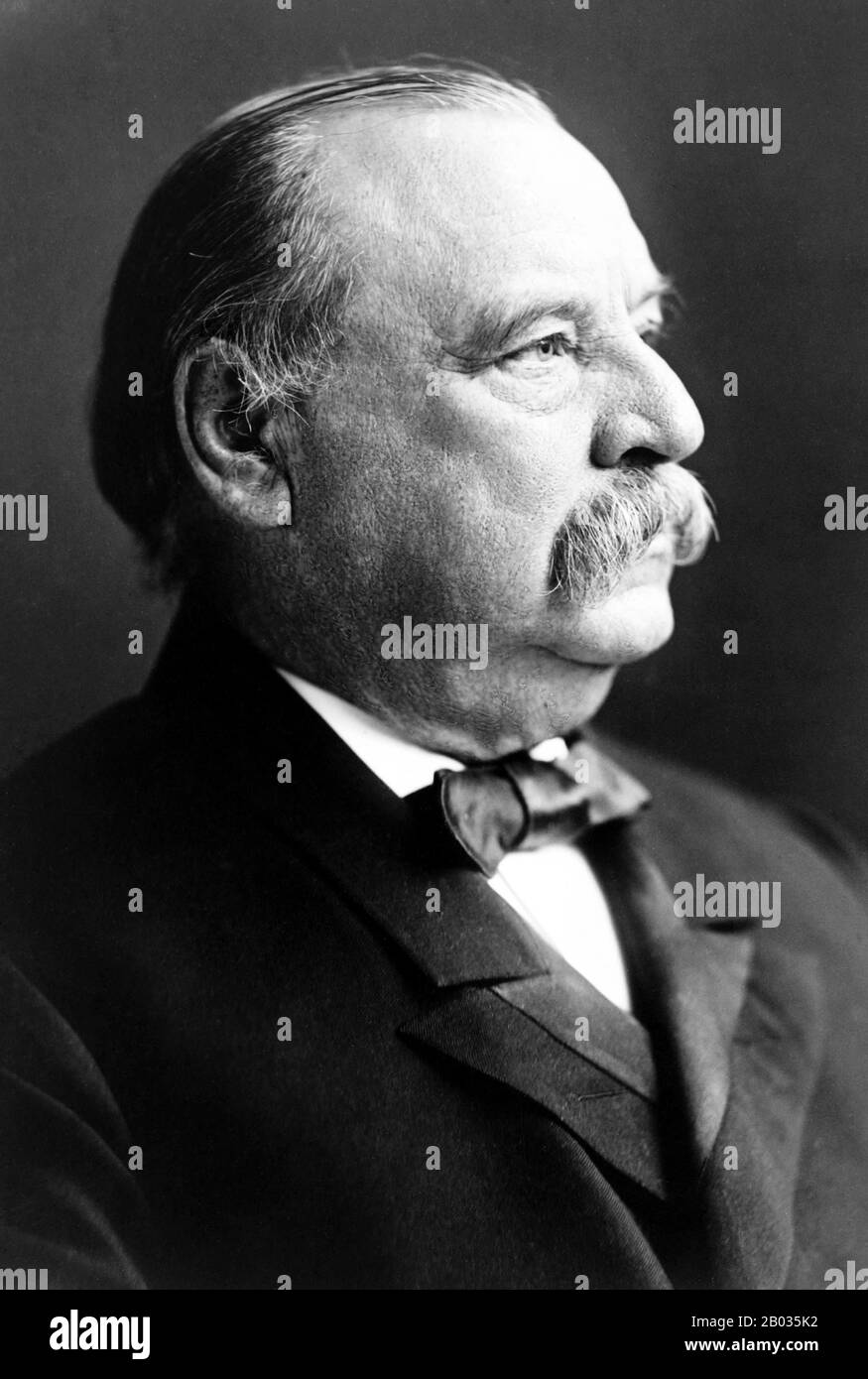 Stephen Grover Cleveland (March 18, 1837 – June 24, 1908) was an American politician and lawyer who served as the 22nd and 24th President of the United States. He won the popular vote for three presidential elections – in 1884, 1888, and 1892 – and was one of the three Democrats (with Andrew Johnson and Woodrow Wilson) to serve as president during the era of Republican political domination dating from 1861 to 1933.  He was also the first and only President in American history to serve two non-consecutive terms in office. Stock Photo
