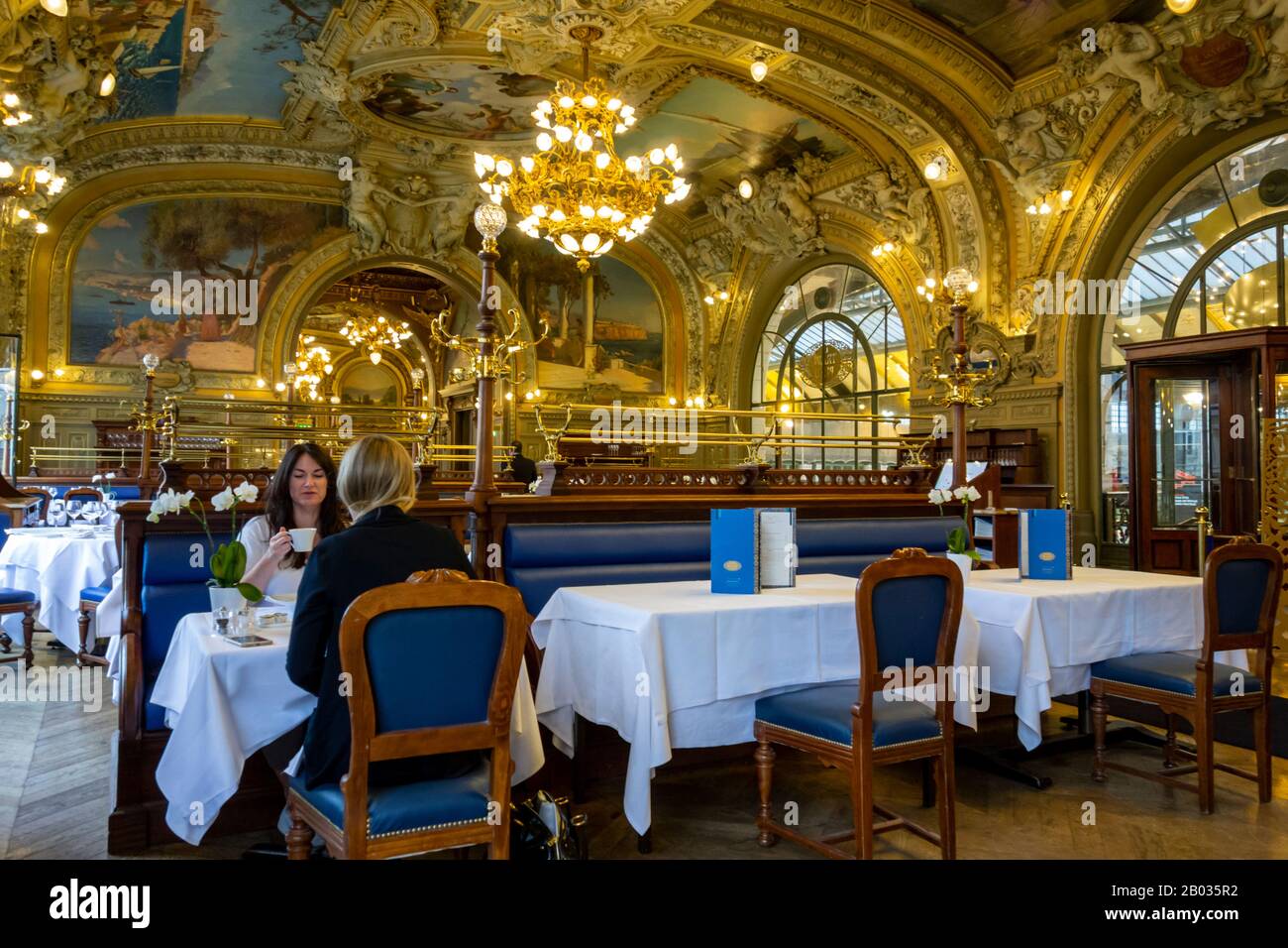 Interior of le Train Bleu, french restaurant located in the Gare de Lyon railway station in Paris. The restaurant was created in 1900. Stock Photo