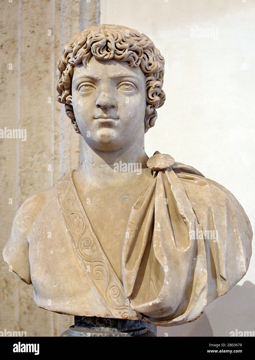 Born as Lucius Septimius Bassianus (188-217 CE) but renamed Marcus Aurelius Antoninus after his father's union with the families of the Nerva-Antonine dynasty, he gained his agnomen Caracalla from a Gallic hooded tunic which he often wore. Eldest son of Emperor Septimius Severus, he reigned jointly with his father from 198 CE until his father's death in 211 CE. He then became joint emperor with his younger brother Geta, but he quickly murdered his brother less than a year into their joint rule.  Caracalla's reign was marked by continued assaults from the Germanic peoples as well as constant do Stock Photo