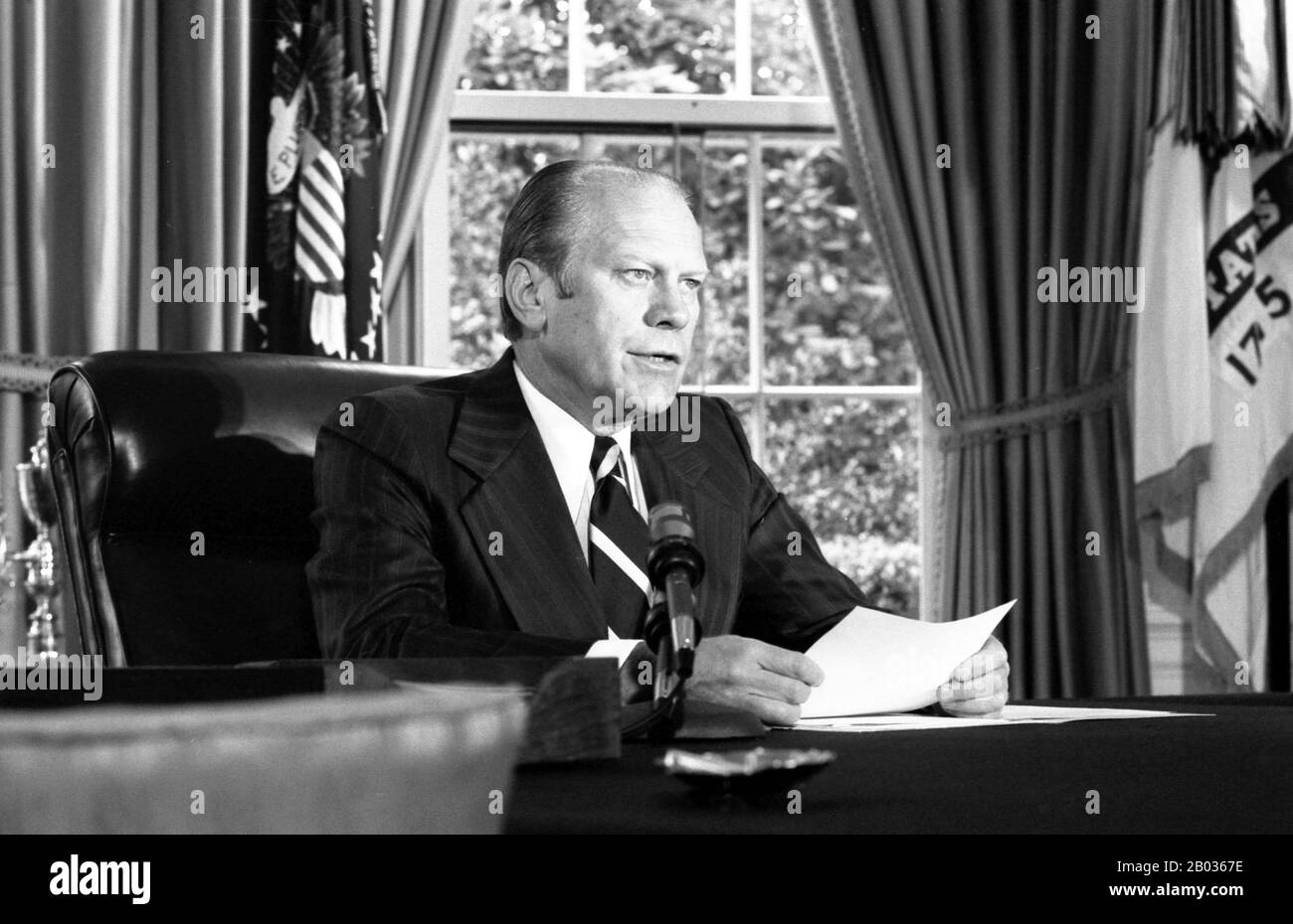 Gerald Rudolph Ford, Jr. (born Leslie Lynch King, Jr.; July 14, 1913 – December 26, 2006) was an American politician who served as the 38th President of the United States from 1974 to 1977. Prior to this he was the 40th Vice President of the United States, serving from 1973 until President Richard Nixon's resignation in 1974. Stock Photo