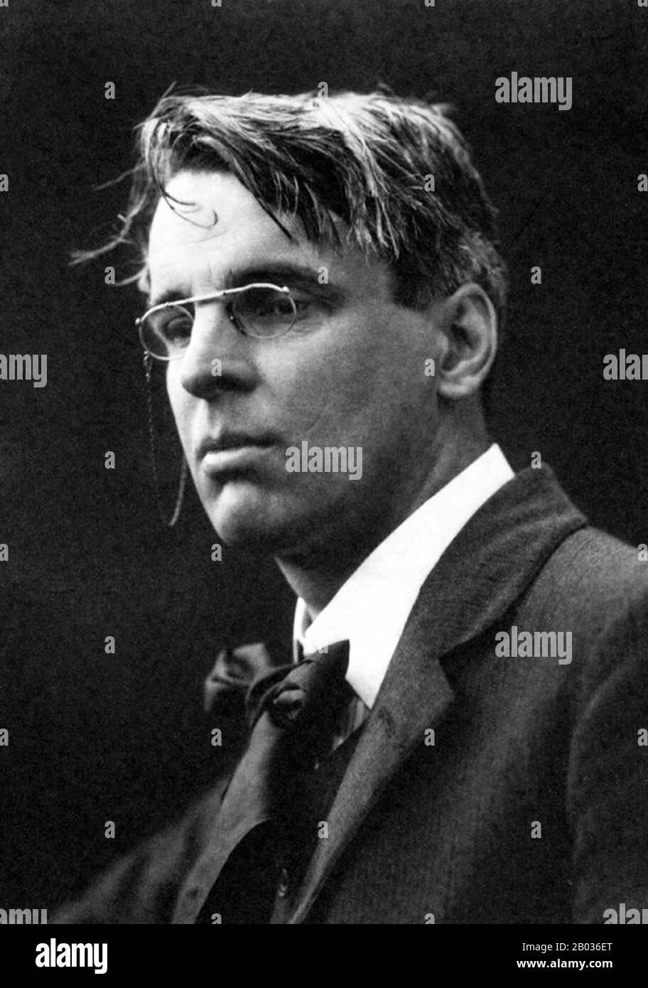 William Butler Yeats (13 June 1865 – 28 January 1939) was an Irish poet and one of the foremost figures of 20th-century literature.  A pillar of both the Irish and British literary establishments, he helped the foundation of the Abbey Theatre, and in his later years served as an Irish Senator for two terms and was a driving force behind the Irish Literary Revival along with Lady Gregory, Edward Martyn and others. Stock Photo
