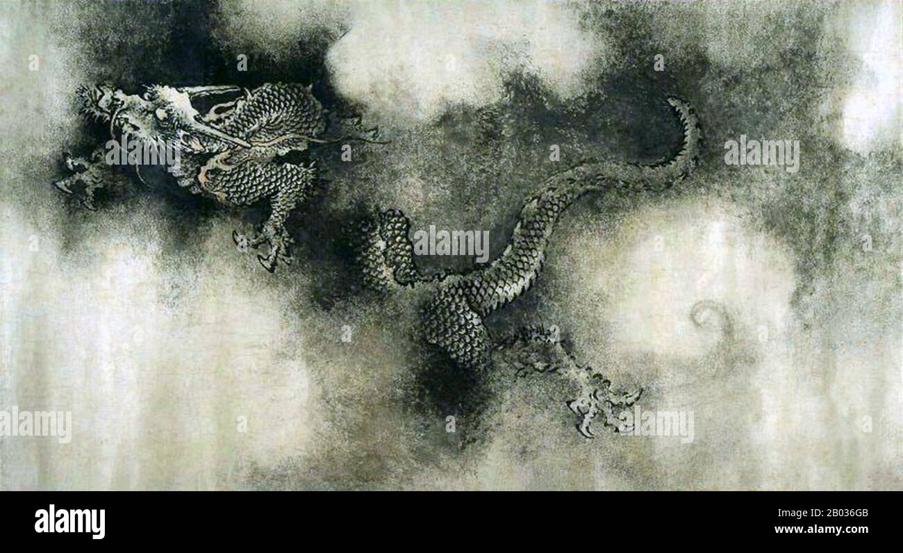 In Chinese mythology and folklore, the dragon is one of the most sacred and legendary of creatures. They can take on many forms, resembling turtles, fish, horses and other imaginary cratures, but the most common depiction is of a snake-like creature with for arms and a fish-like tail.  In Chinese mythology, unlike in Western mythology, the dragon is usually seen as an auspicious and benevolent sign, with their control over water, rain, floods and the seas resulting in the farmlands worshipping them and relying on their aid and help. Dragons are also symbols of power, strength and good luck for Stock Photo