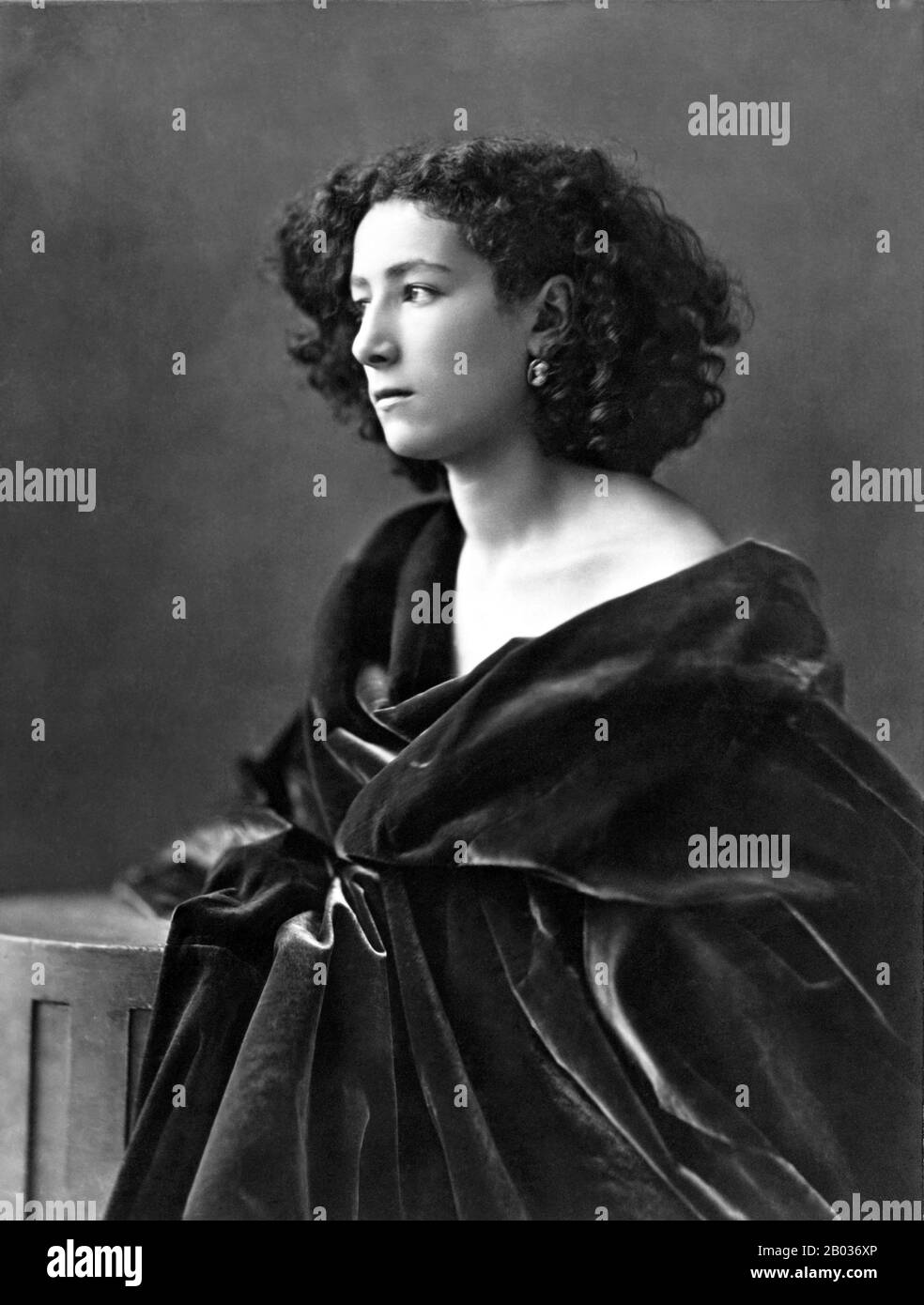 Sarah Bernhardt (23 October 1844 – 26 March 1923) was a French stage and early film actress. She was referred to as 'the most famous actress the world has ever known', and is regarded as one of the finest actors of all time.  Bernhardt made her fame on the stages of France in the 1870s, at the beginning of the Belle Epoque period, and was soon in demand in Europe and the Americas. She developed a reputation as a sublime dramatic actress and tragedienne, earning the nickname 'The Divine Sarah'. In her later career she starred in some of the earliest films ever produced. Stock Photo