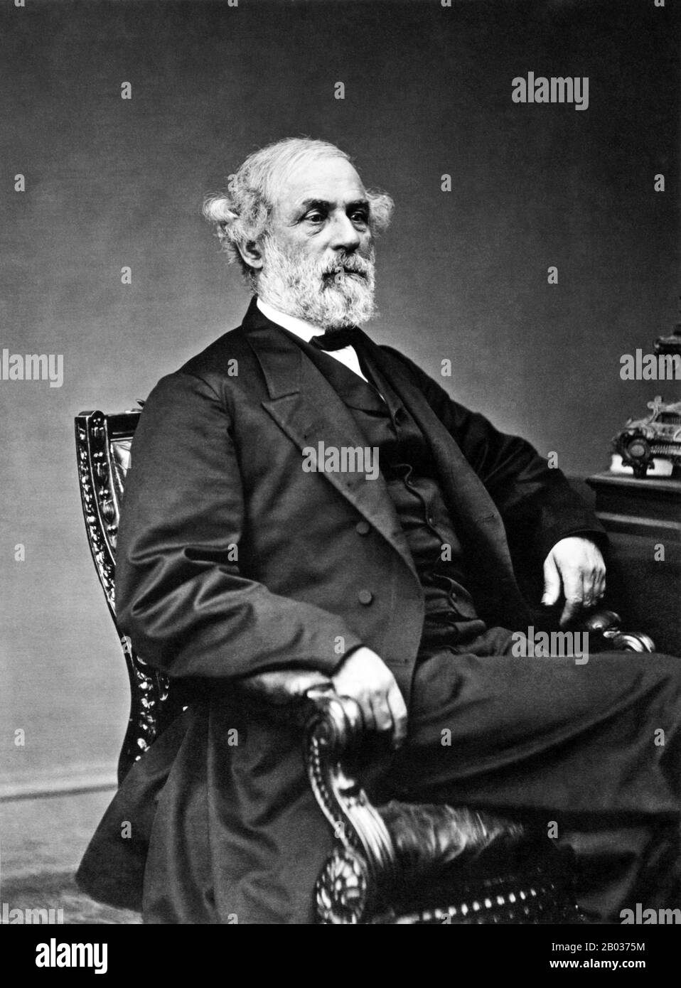 Robert E. Lee (1807–1870) was an American general known for commanding the Confederate Army of Northern Virginia in the American Civil War from 1862 until his surrender in 1865. Lee was a top graduate of the United States Military Academy and an exceptional officer and military engineer in the United States Army for 32 years.  When Virginia seceded from the Union in April 1861, Lee followed his home state. After a year as senior military adviser to President Jefferson Davis, Lee took command of the main field army in 1862 and soon emerged as a shrewd tactician and battlefield commander. After Stock Photo