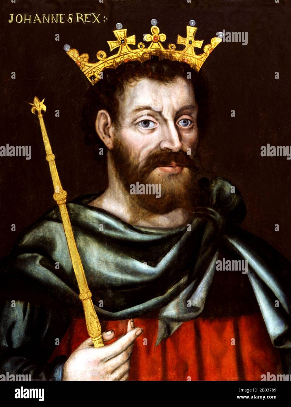John (24 December 1166 – 19 October 1216), also known as John Lackland (Norman French: Johan sanz Terre), was King of England from 6 April 1199 until his death in 1216. John lost the Duchy of Normandy to King Philip II of France, resulting in the collapse of most of the Angevin Empire and contributing to the subsequent growth in power of the Capetian dynasty during the 13th century.  The baronial revolt at the end of John's reign led to the sealing of Magna Carta, a document of immense significance considered to be an early step in the evolution of the constitution of the United Kingdom. Stock Photo