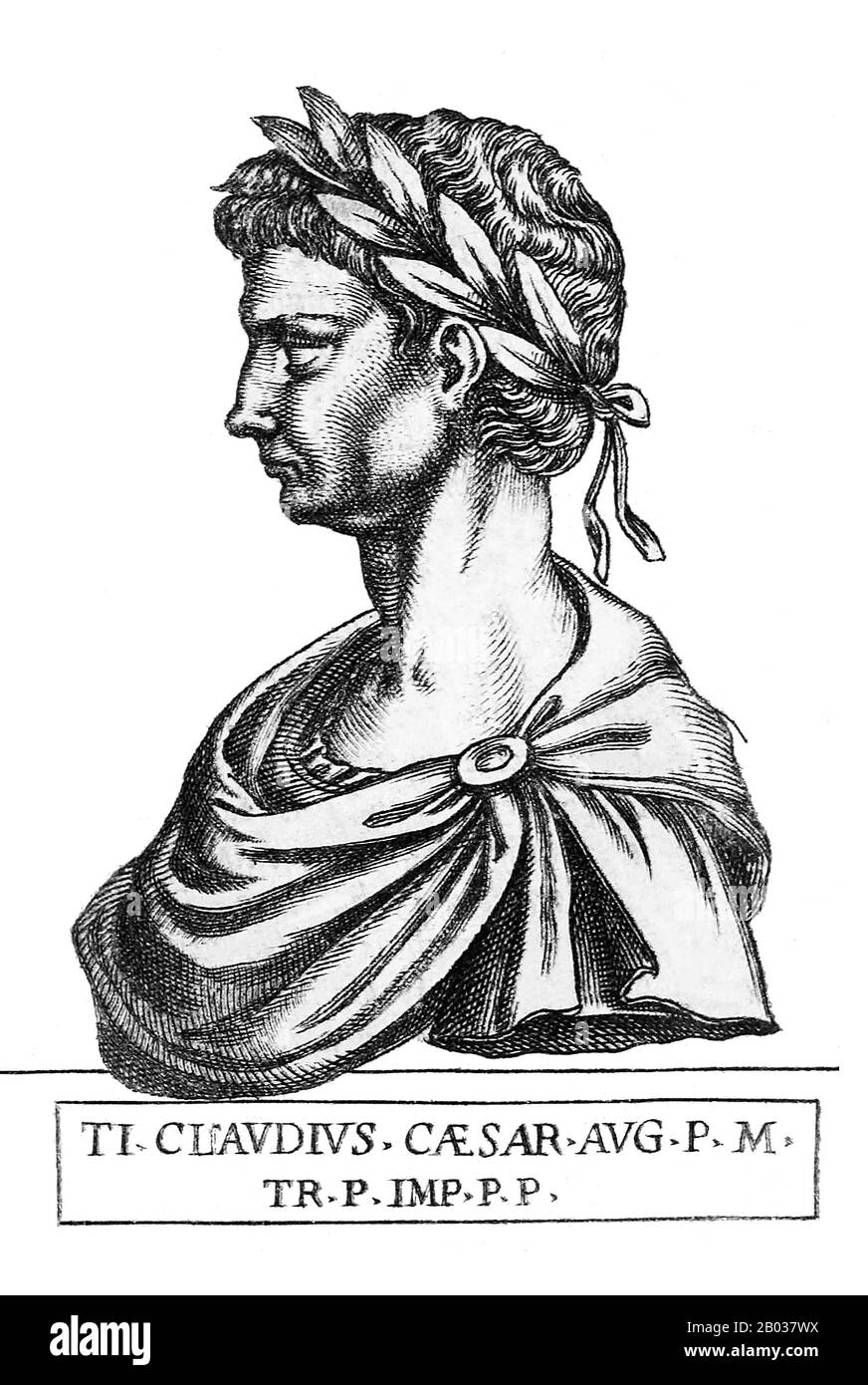 Claudius (10 BCE-54 CE) was the first Roman emperor to be born outside of Italy, and he was ostracised and exempted from public office for much of his life due to slight deafness and being afflicted with a limp. It was his infirmity that would save him from the noble purges that occurred during the reigns of Tiberius and Caligula, as he was not seen as a serious threat.  Due to being the last surviving man of the Julio-Claudian family, Claudius was declared emperor by the Praetorian Guard after their assassination of Caligula. Despite his only previous experience being sharing a consulship wit Stock Photo