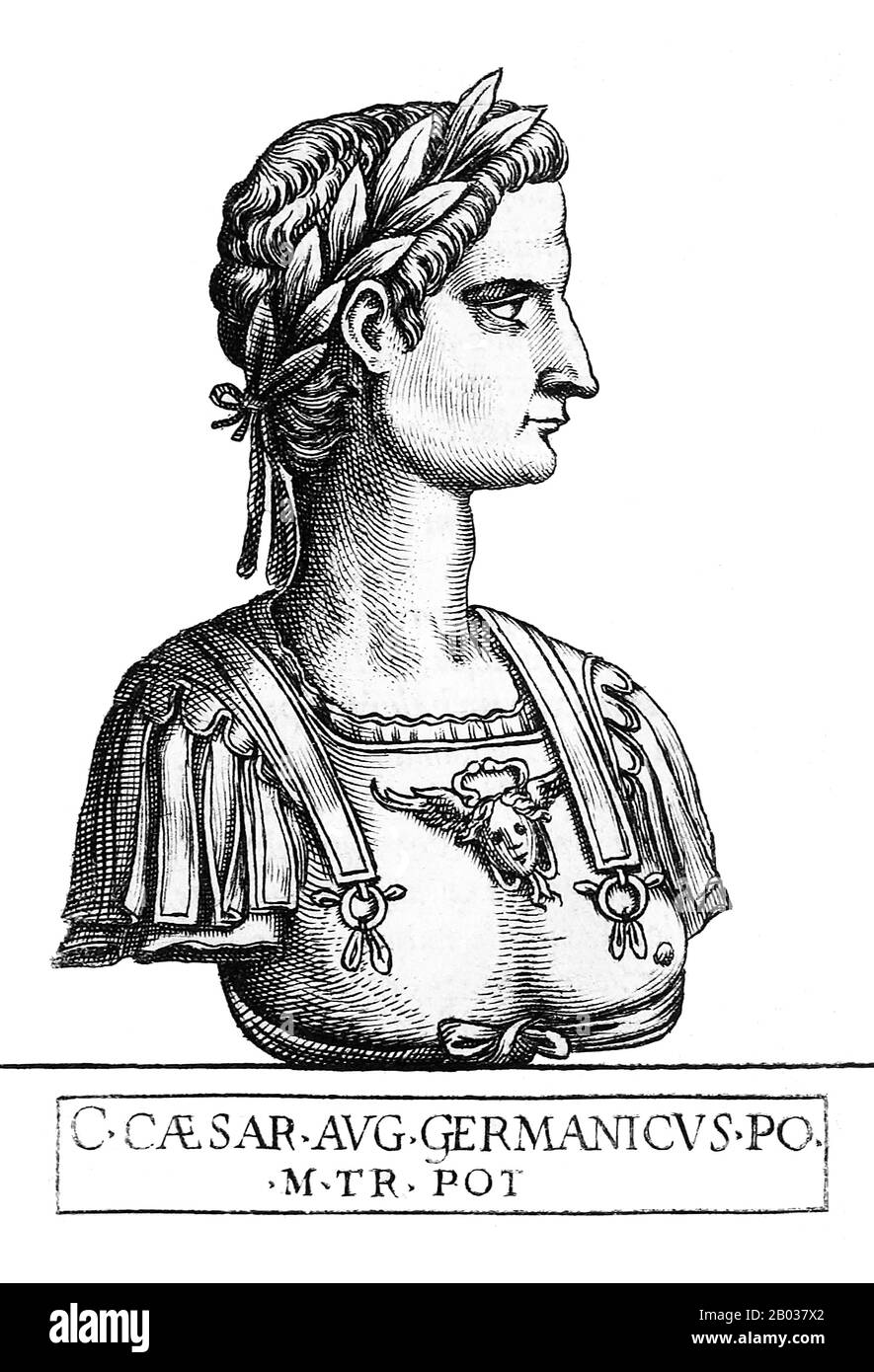 Born Gaius Julius Caesar Germanicus, Caligula was the nephew and adopted son of Emperor Tiberius, making him part of the Julio-Claudian dynasty. He earned the nickname 'Caligula' (little solder's boot) while accompanying his father, Germanicus, during his campaigns in Germania.  His mother, Agrippina the Elder, became entangled in a deadly feud with Emperor Tiberius that resulted in the destruction of her family and leaving Caligula the sole male survivor. After Tiberius' death in 37 CE, Caligula succeeded his grand uncle as emperor. Surviving sources of his reign are few and far between, but Stock Photo