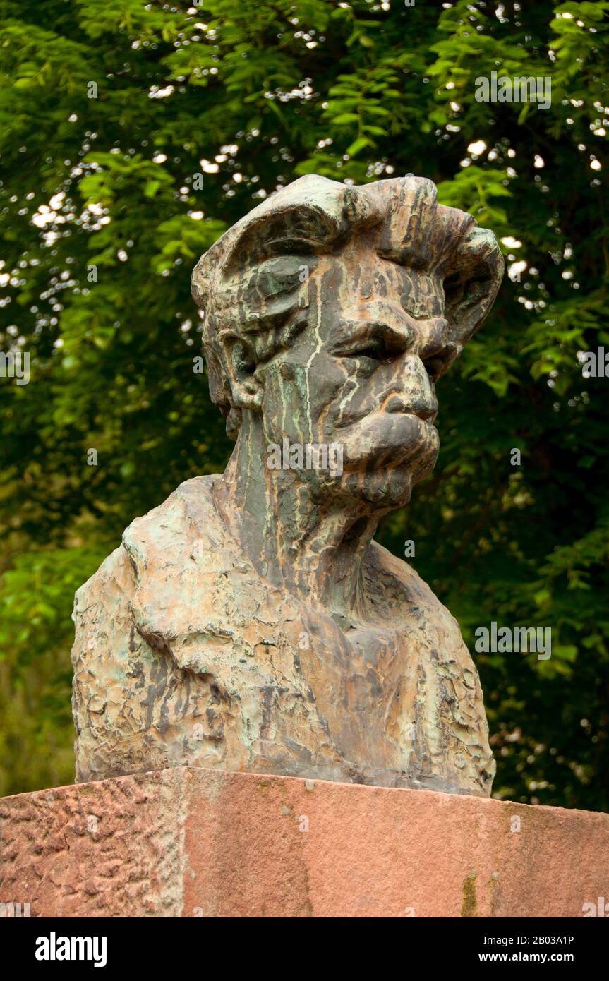 France / Germany: Albert Schweitzer (4 January 1875 – 4 September 1965), French Alsatian theologian, philosopher and physician, Kaysersberg, Alsace. Albert Schweitzer, born in Kaysersberg, was an Alsatian theologian, organist, writer, humanitarian, philosopher, and physician.  Schweitzer received the 1952 Nobel Peace Prize for his philosophy of 'Reverence for Life'. His philosophy was expressed in many ways, but most famously in founding and sustaining the Albert Schweitzer Hospital in Lambaréné, in the part of French Equatorial Africa which is now Gabon. Stock Photo