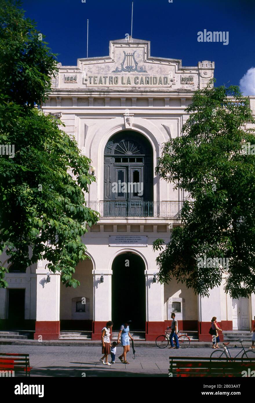 Teatro de La Caridad was built in 1885 and is one of The Eight Grand Theatres of the Cuban Colonial era along with Teatro de la Marina in Santiago de Cuba (1823), Milanes in Pinar del Río (1838), Tacón in Havana (1838), Brunet in Trinidad (1840), Principal in Camagüey (1850), Sauto in Matanzas (1863) and Terry in Cienfuegos (1890). Stock Photo