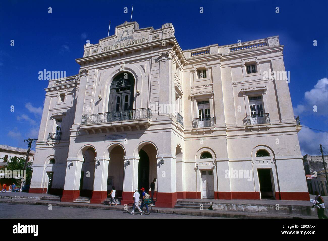 Teatro de La Caridad was built in 1885 and is one of The Eight Grand Theatres of the Cuban Colonial era along with Teatro de la Marina in Santiago de Cuba (1823), Milanes in Pinar del Río (1838), Tacón in Havana (1838), Brunet in Trinidad (1840), Principal in Camagüey (1850), Sauto in Matanzas (1863) and Terry in Cienfuegos (1890). Stock Photo