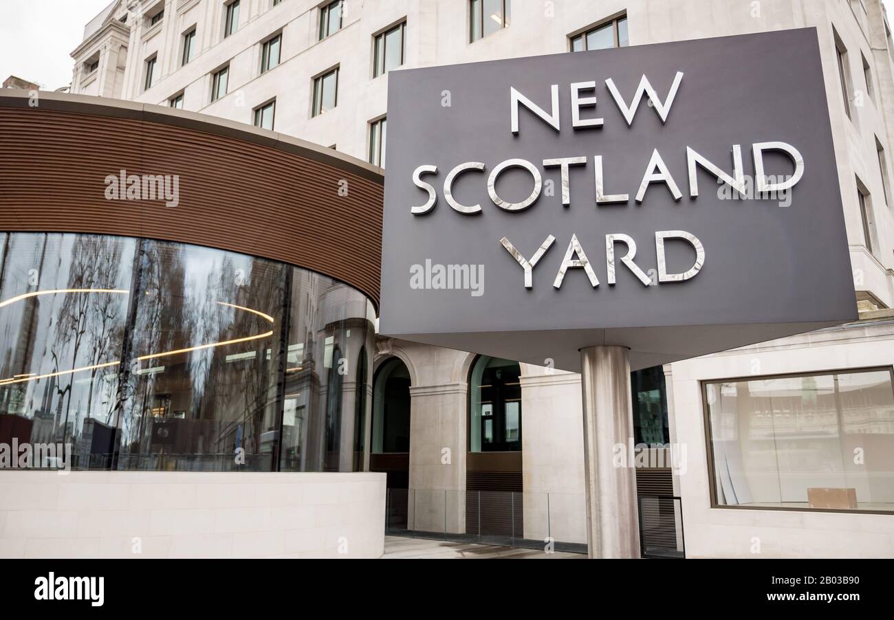 New Scotland Yard, London. The home of the London Metropolitan Police, on its new site on Victoria Embankment, Westminster. Stock Photo