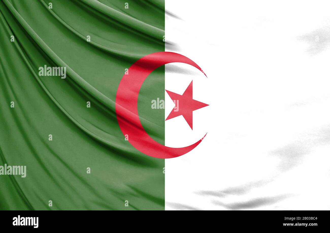 Realistic flag of Algeria on the wavy surface of fabric Stock Photo - Alamy