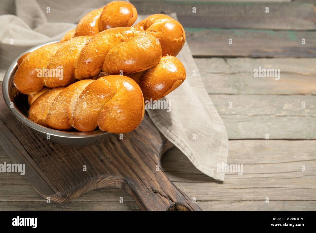 Delicious pastries.Tasty buns.Delicious Pigtail Buns Stock Photo