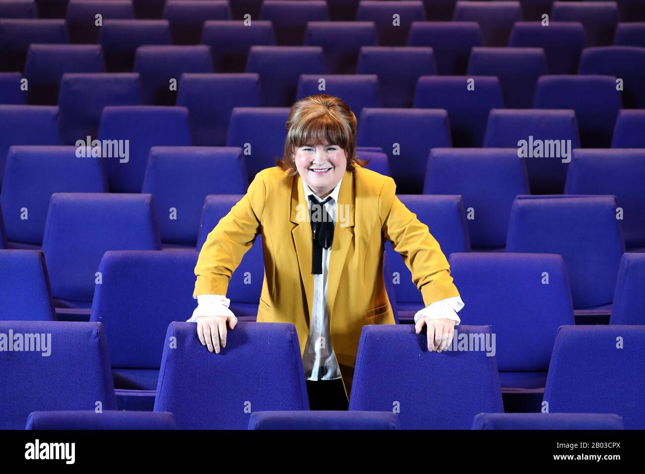 Susan Boyle at the SEC Armadillo in Glasgow to promote her 'Ten Tour', after she astonished the judges and audience at Britain's Got Talent during an audition at the Armadillo ten years ago. The tour starts on 4th March when she returns to the venue. Stock Photo