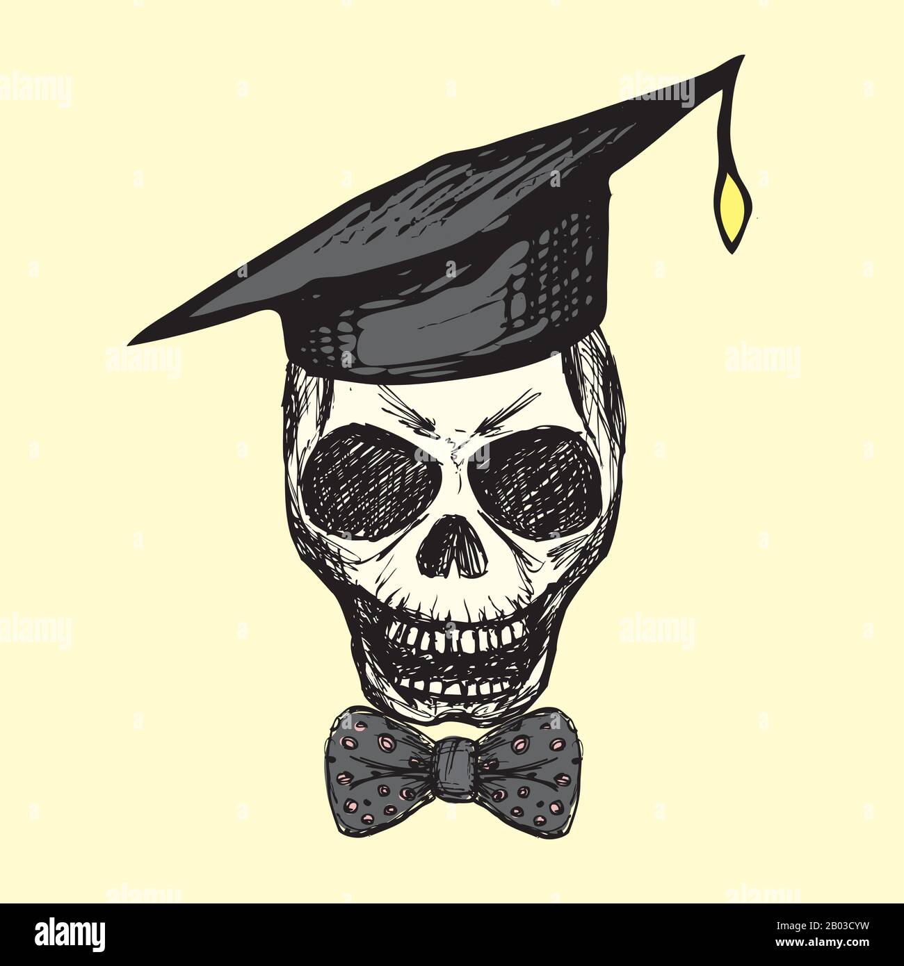 Skull in graduation student hat and bow,isolated on white background ...