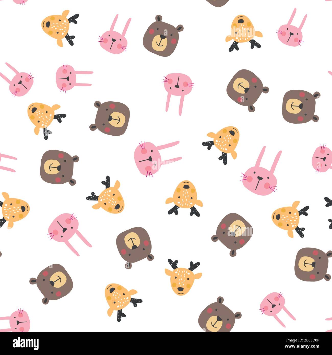 Cute wild animals seamless pattern,doodle vector illustration Stock ...
