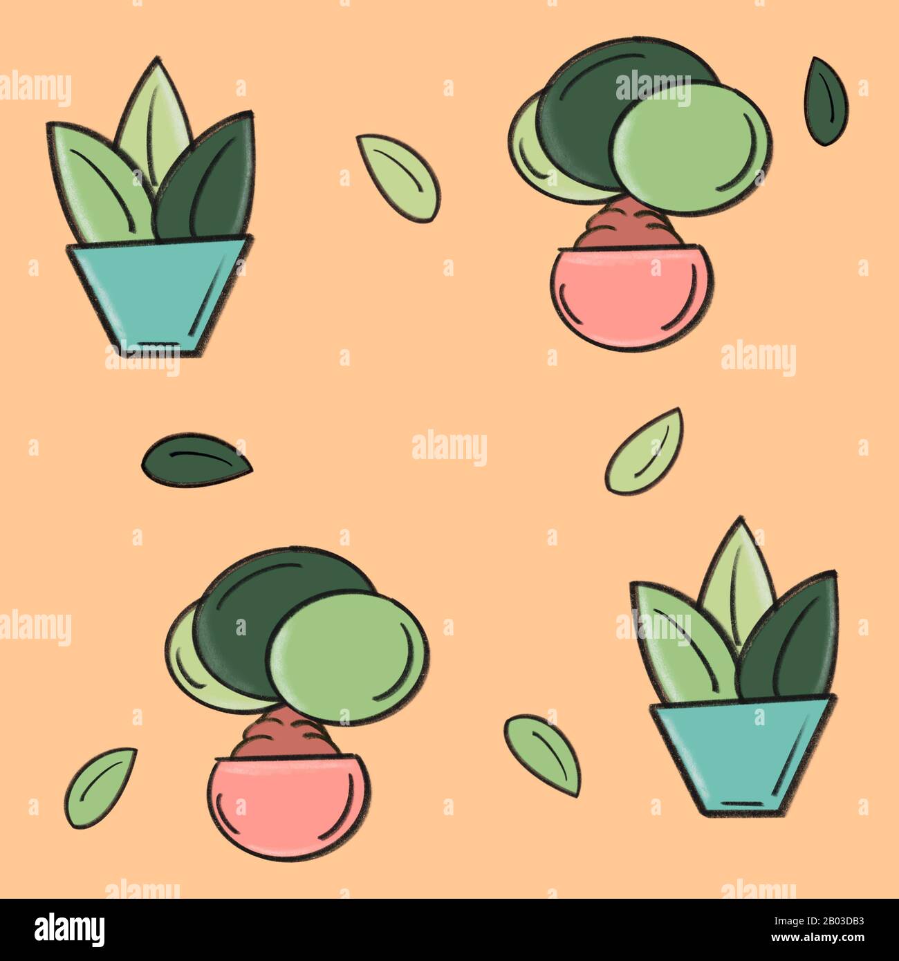 cute hand drawn potted plants seamless pattern background illustration ...