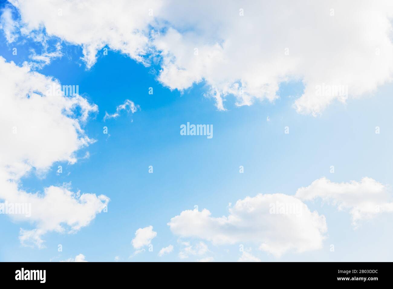Scenic sky. Beautiful white soft fluffy clouds on a blue sky background ...