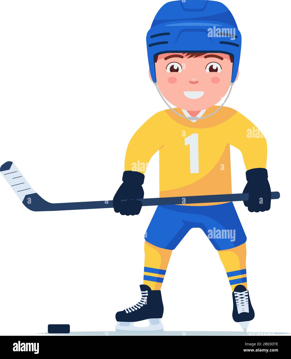 Single one line drawing ice hockey stick. Hockey puck stick, sport