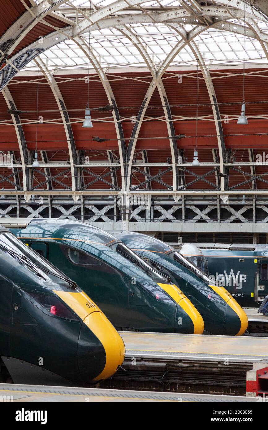 GWR trains at Paddington Station, mainline terminus of the Great Western Railway, Paddington