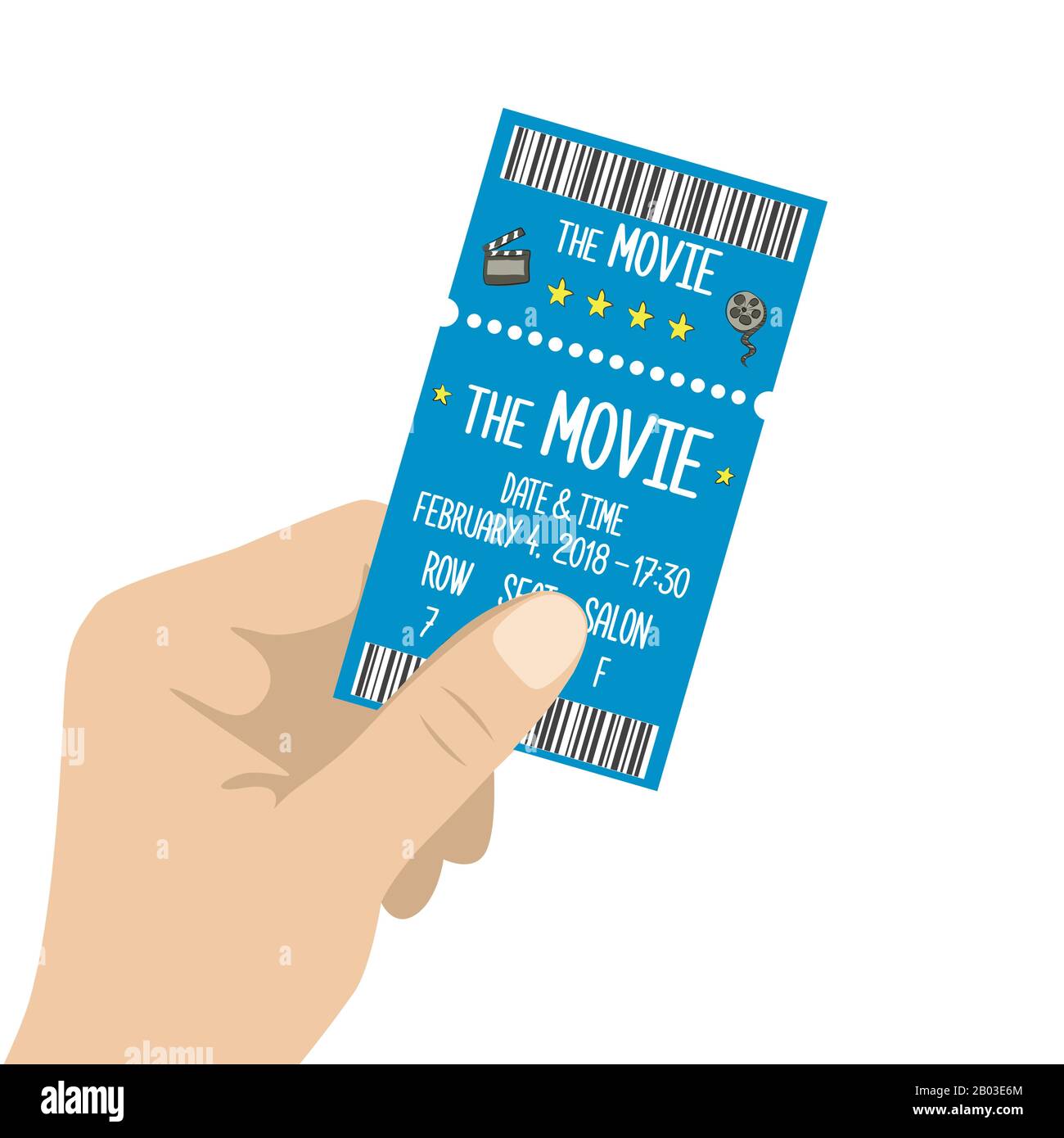 Hand holding cinema ticket,isolated on white  background,cartoon vector illustration Stock Vector
