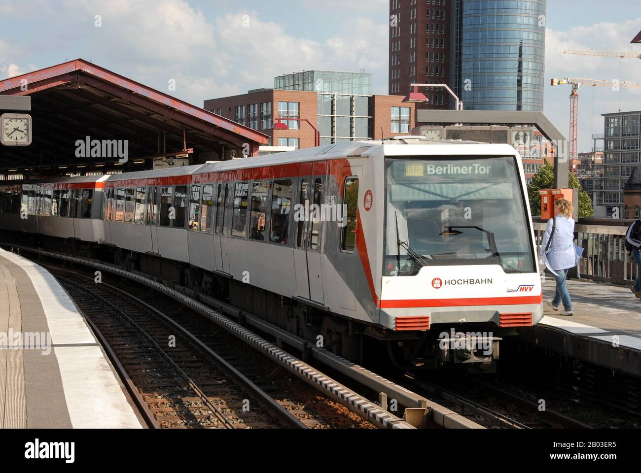 A local suburbia train, the Hamburger Hochbahn,part of the U-Bahn rail  network, arriving at one of the stations at the Port of Hamburg in Germany  Stock Photo - Alamy