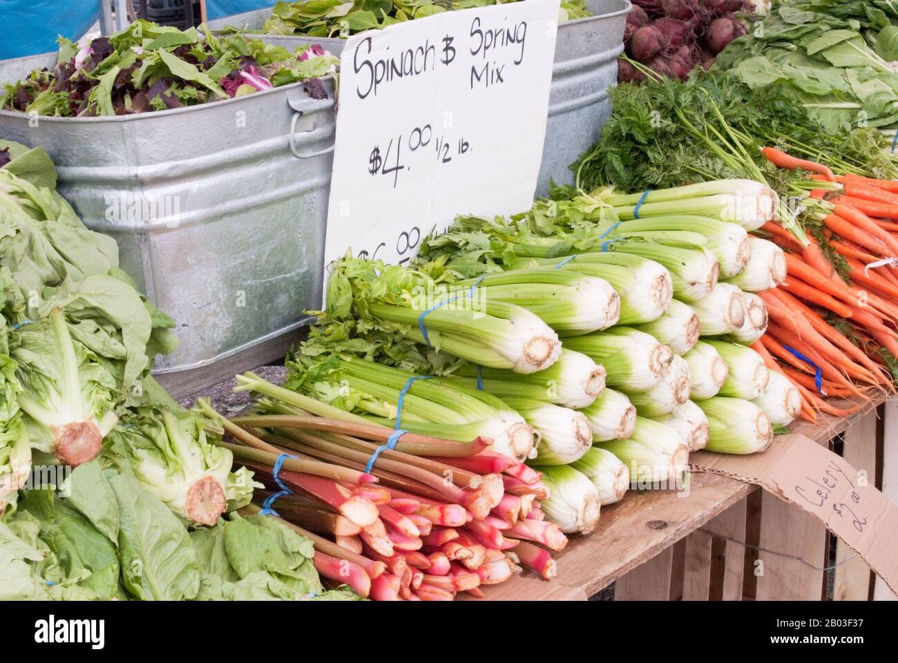Vegetables for sale at a Farmers Market produce stand in Baltimore MD