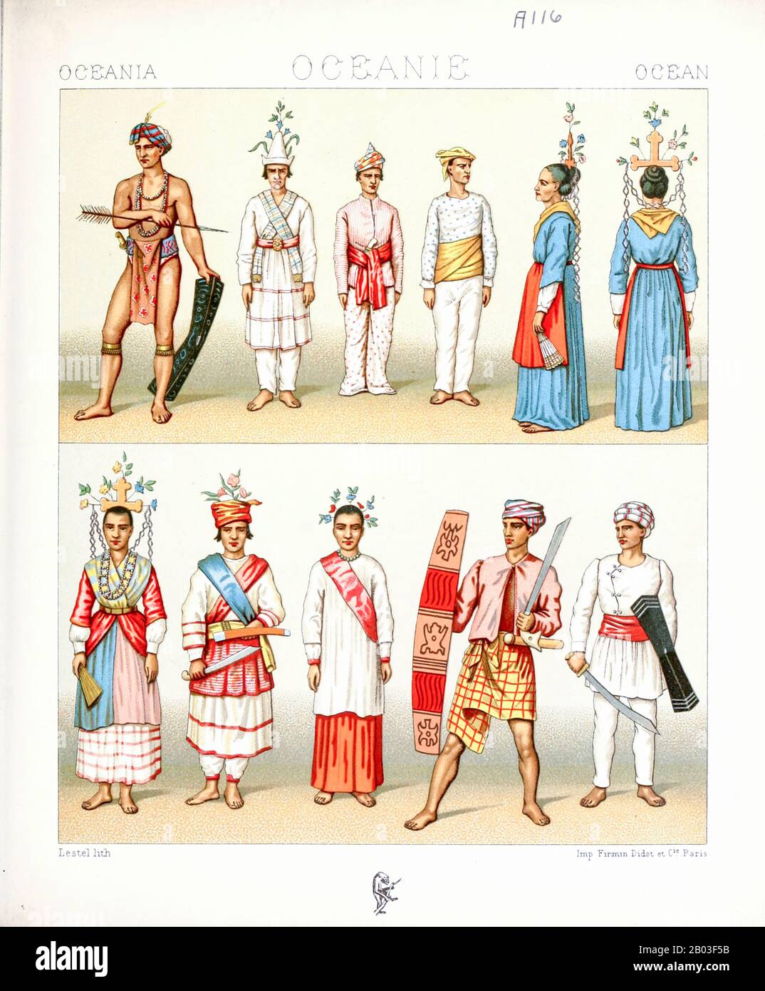 Ancient Oceania fashion and accessories from Geschichte des kostüms in  chronologischer entwicklung (History of the costume in chronological  development) by Racinet, A. (Auguste), 1825-1893. and Rosenberg, Adolf,  1850-1906, Volume 1 printed in