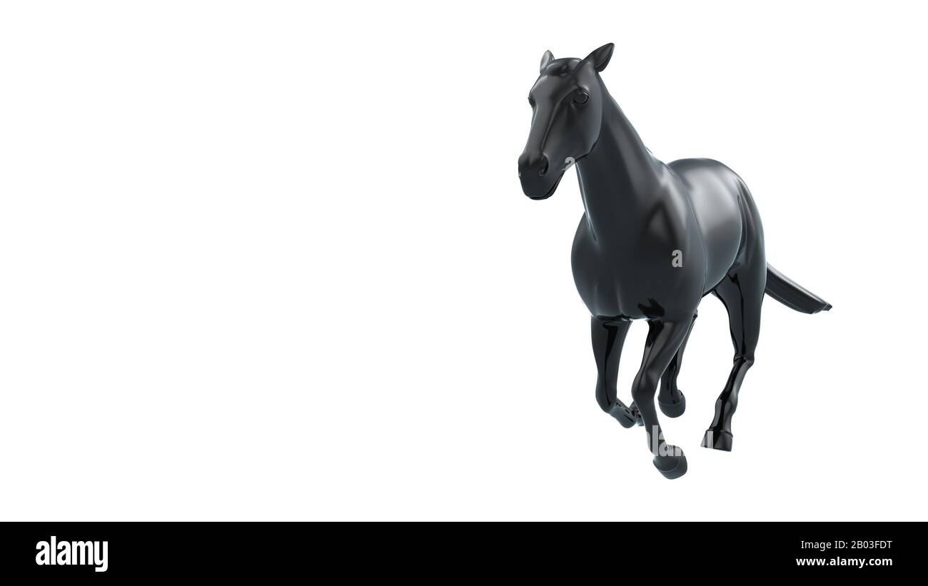 3D Rendering Glossy Black Strong horse in Elegant running Pose, Isolated on white background. Stock Photo
