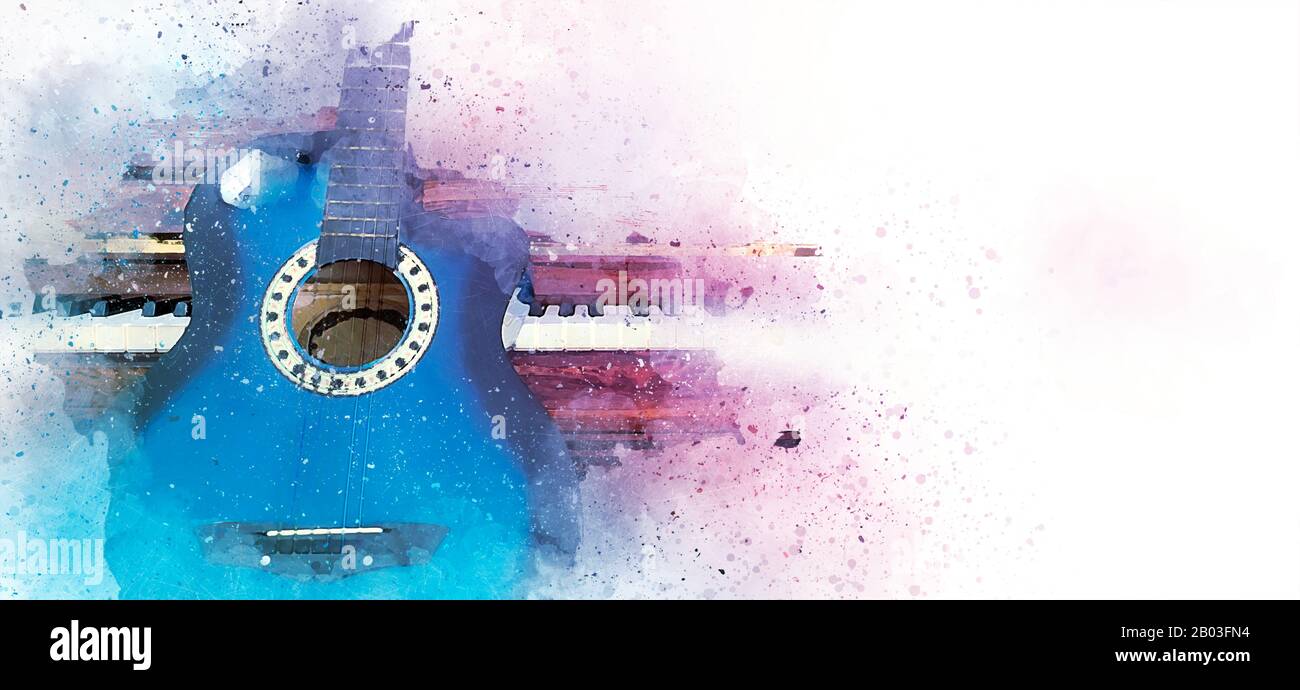 Abstract Colorful Guitar And Piano Keyboard On Watercolor Illustration Painting Background Stock Photo Alamy