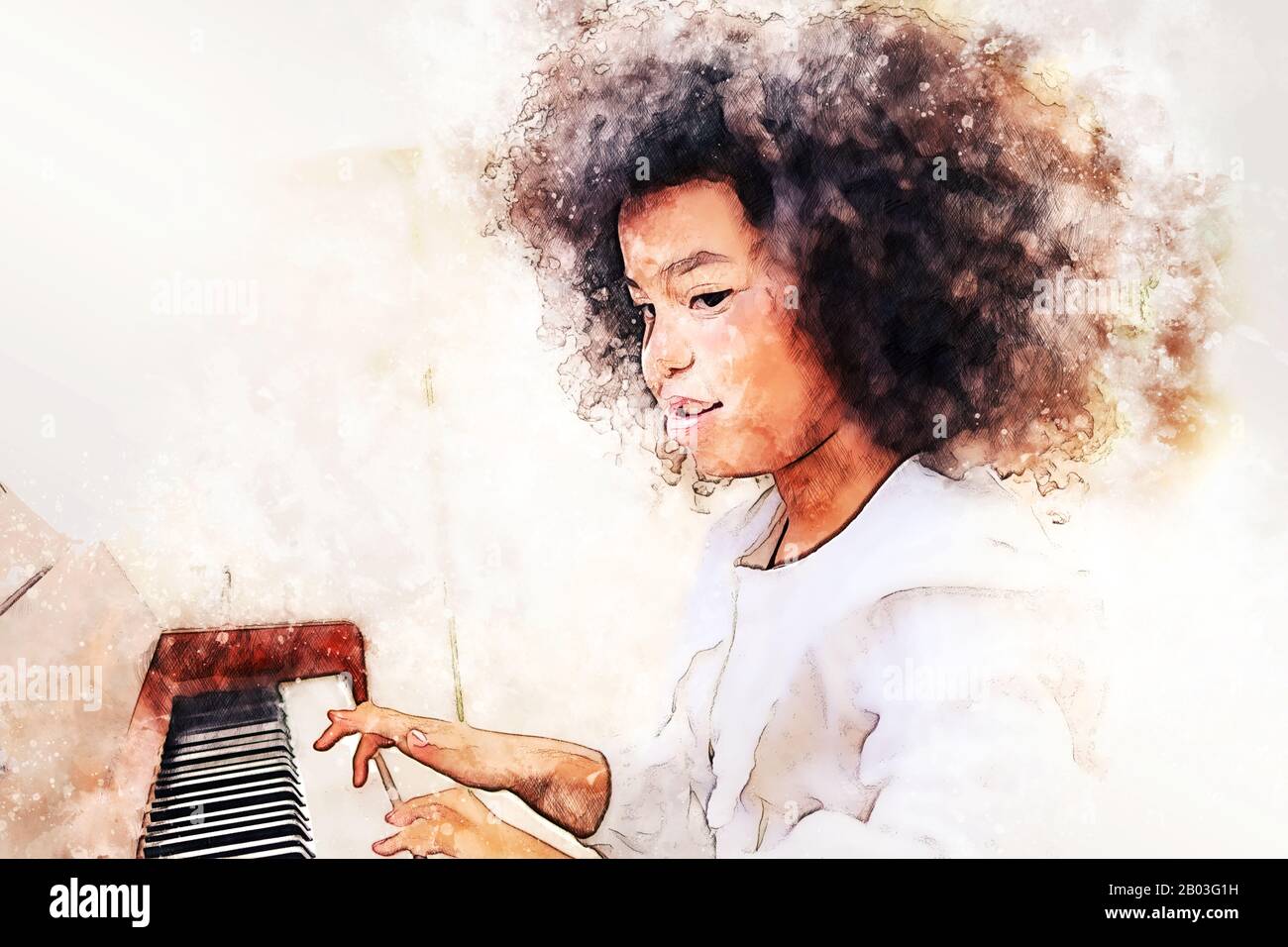 Abstract beautiful kid girl hand playing keyboard of the piano foreground  Watercolor painting background and Digital illustration brush to art Stock  Photo - Alamy