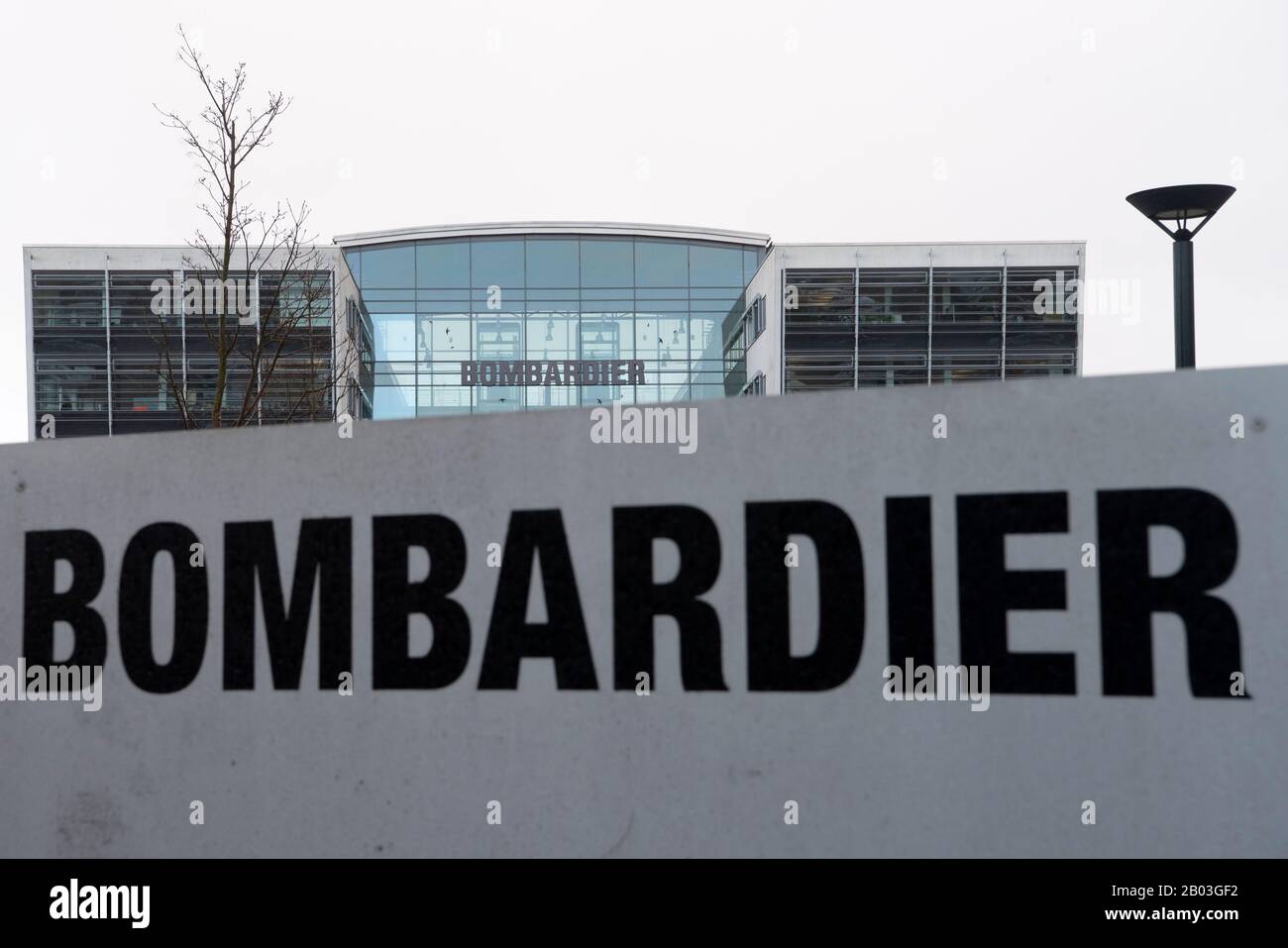 Hennigsdorf, Germany. 18th Feb, 2020. "Bombardier" is written in