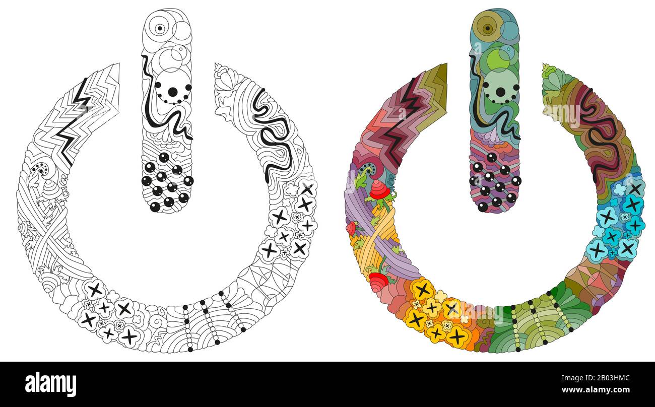 Zentangle stylized On Off switch - vector icon. Hand Drawn lace vector illustration Stock Vector