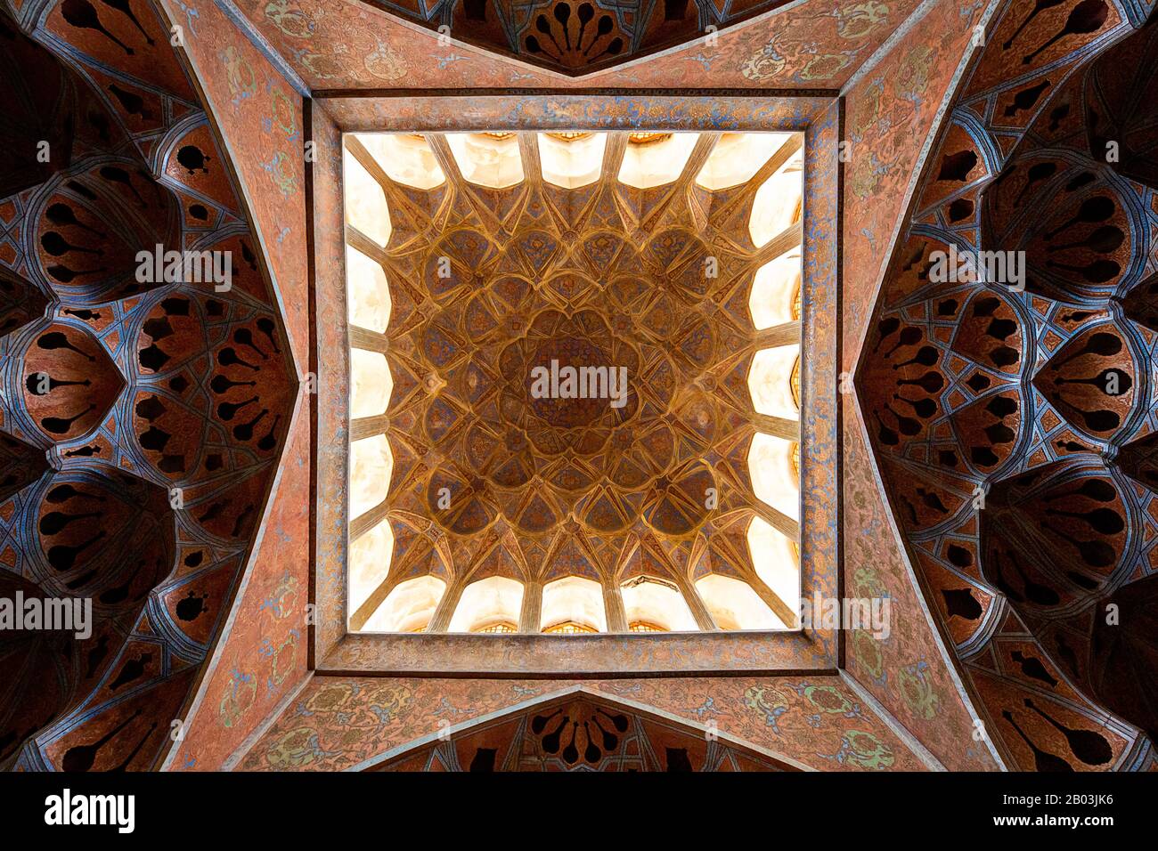 Ceiling of the music room in Ali Qapu palace, located at Naqsh-e Jahan, Imam Square, Isfahan, Iran Stock Photo