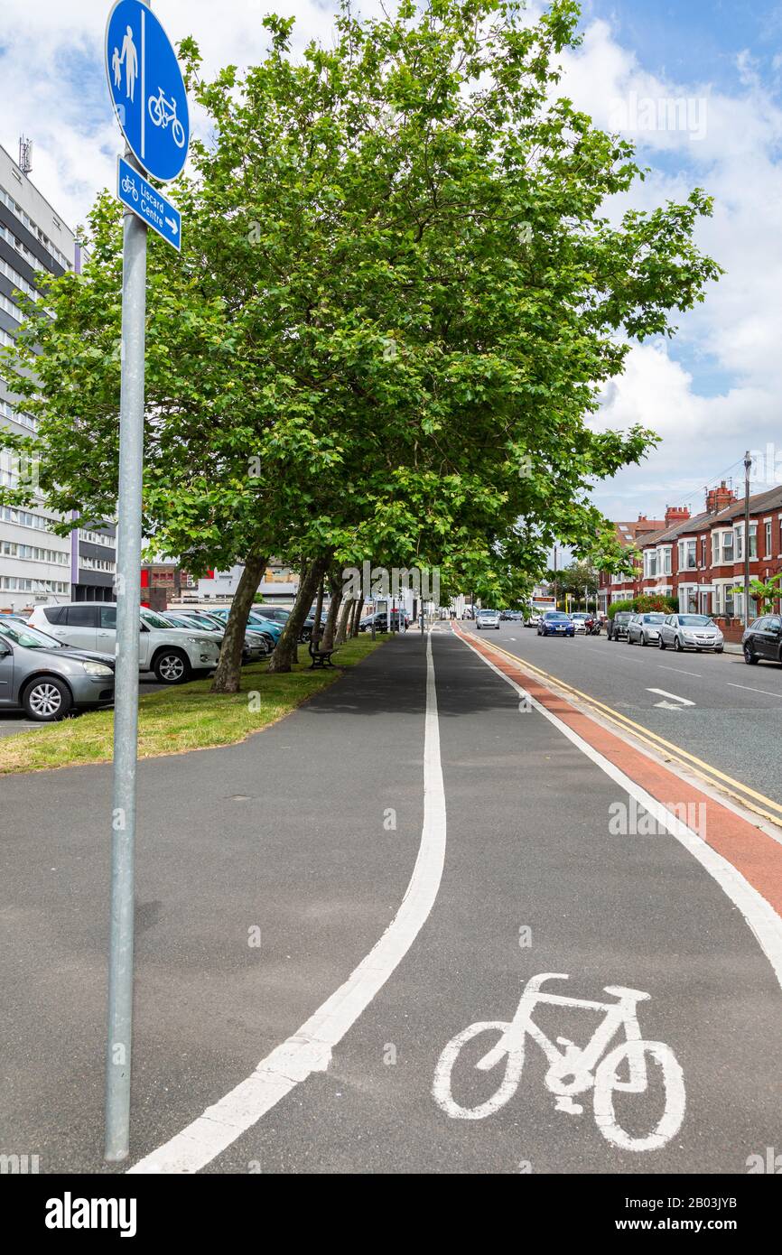 cycle path and sign on the pavement wallasey wirral july 2019 Stock Photo