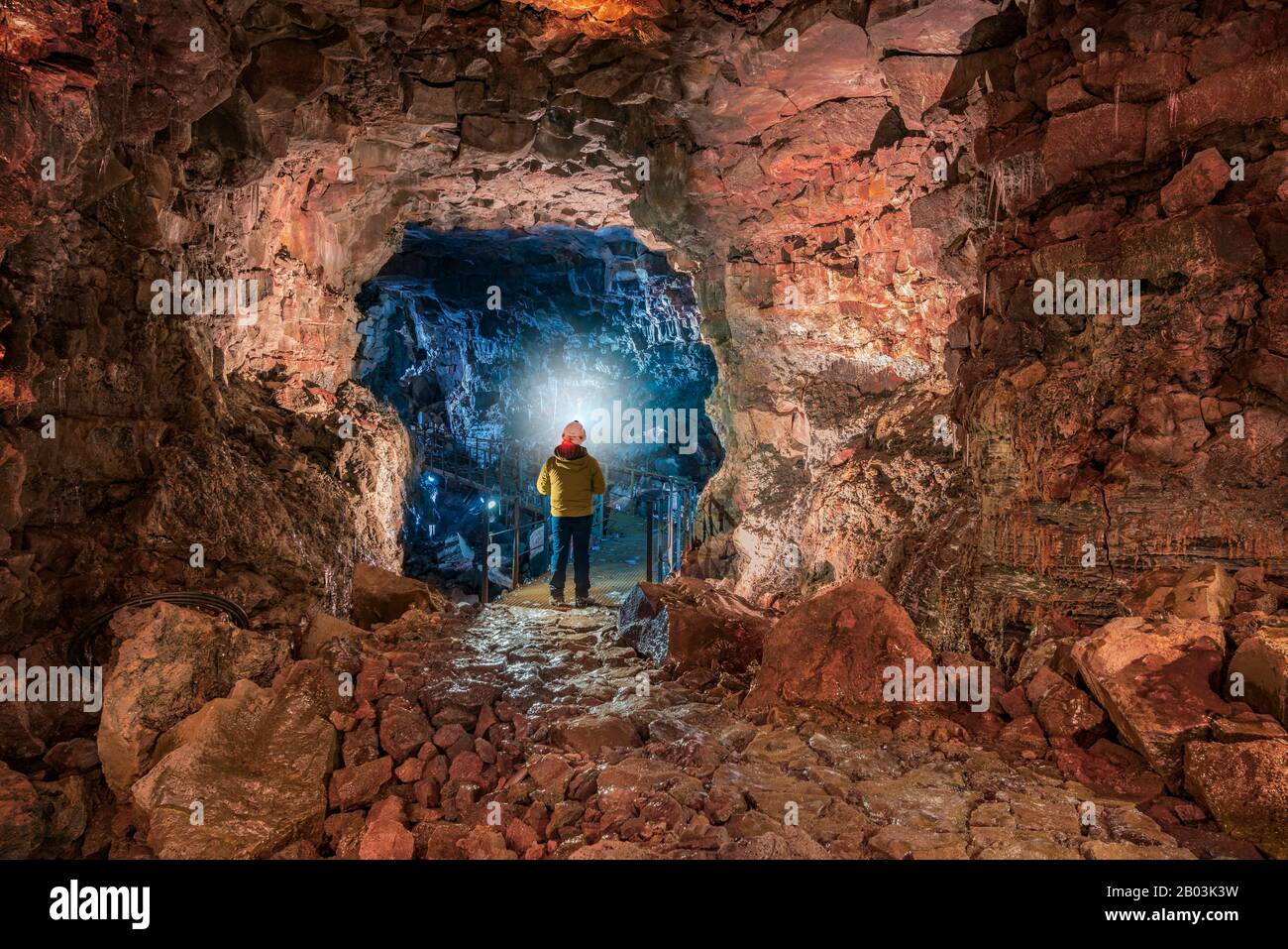 Raufarholshellir Lava Tunnel, Iceland. One of the longest lava tubes short distance from Reykjavik, Iceland Stock Photo