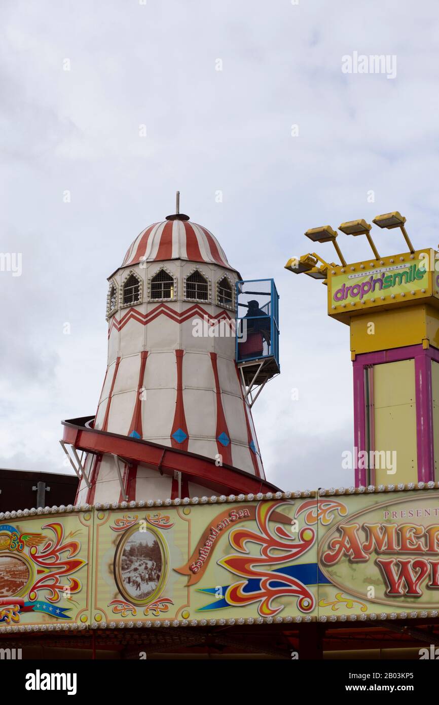 A helter skelter slide at Adventure Island funfair park at the seaside