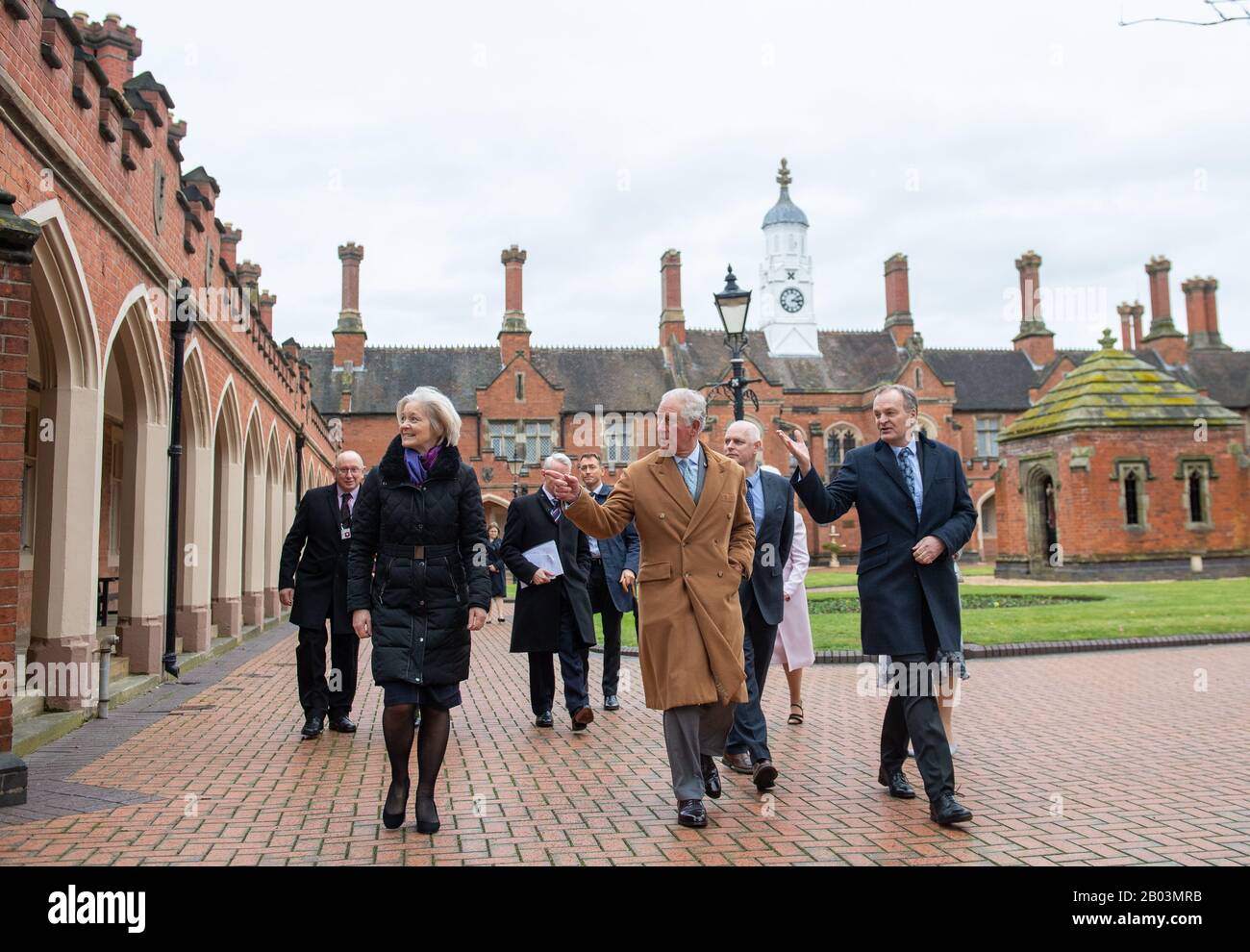 The Prince of Wales during a visit to the Nicholas Chamberlaine Almshouses in Bedworth, during a tour of Warwickshire and the West Midlands. Stock Photo