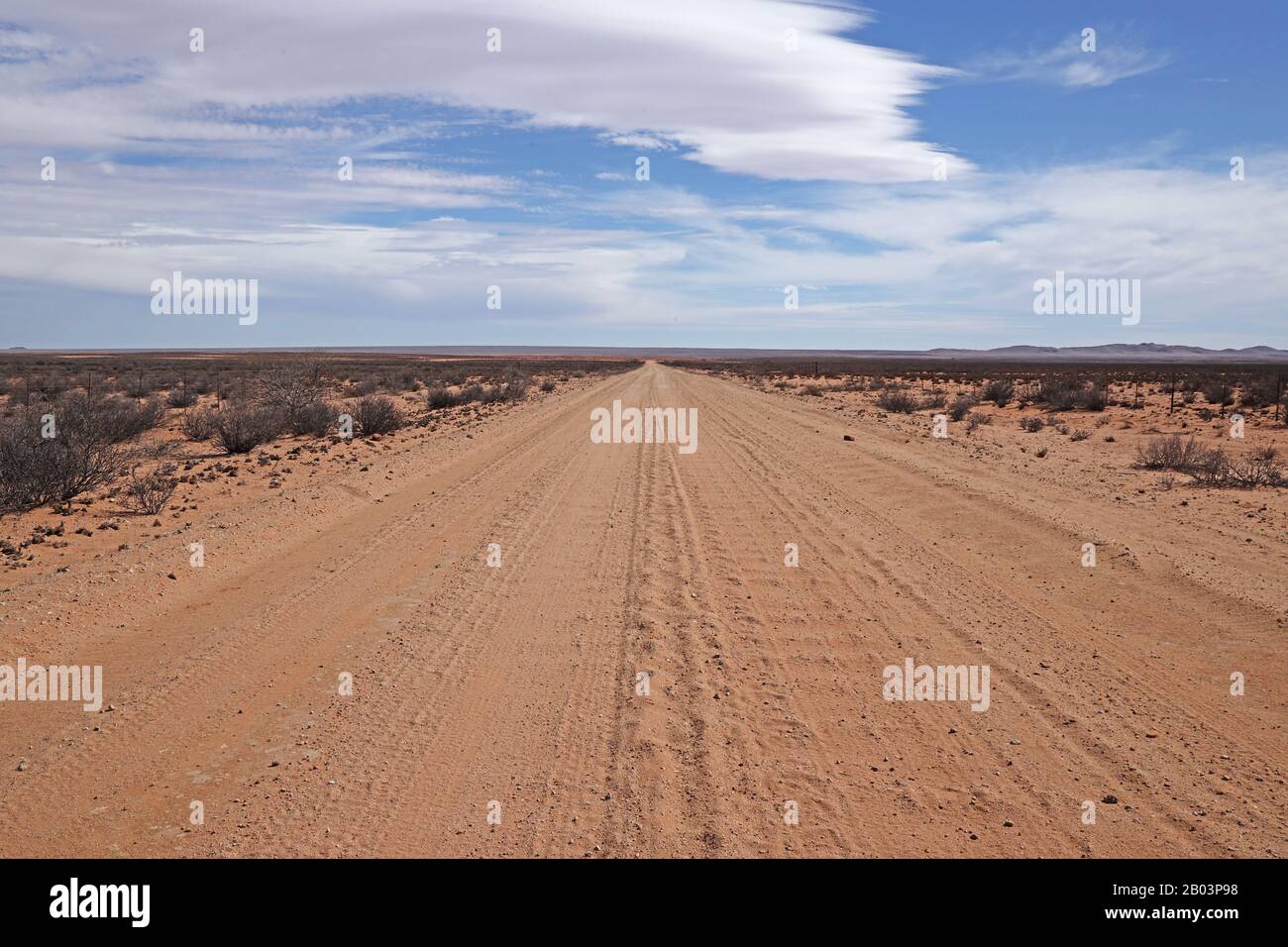 view along straight dirt road  Namaqualand, Northern Cape, South Africa       November Stock Photo