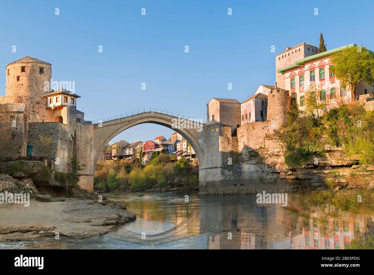 Historical Mostar Bridge in the town of Mostar in Bosnia and Herzegovina Stock Photo