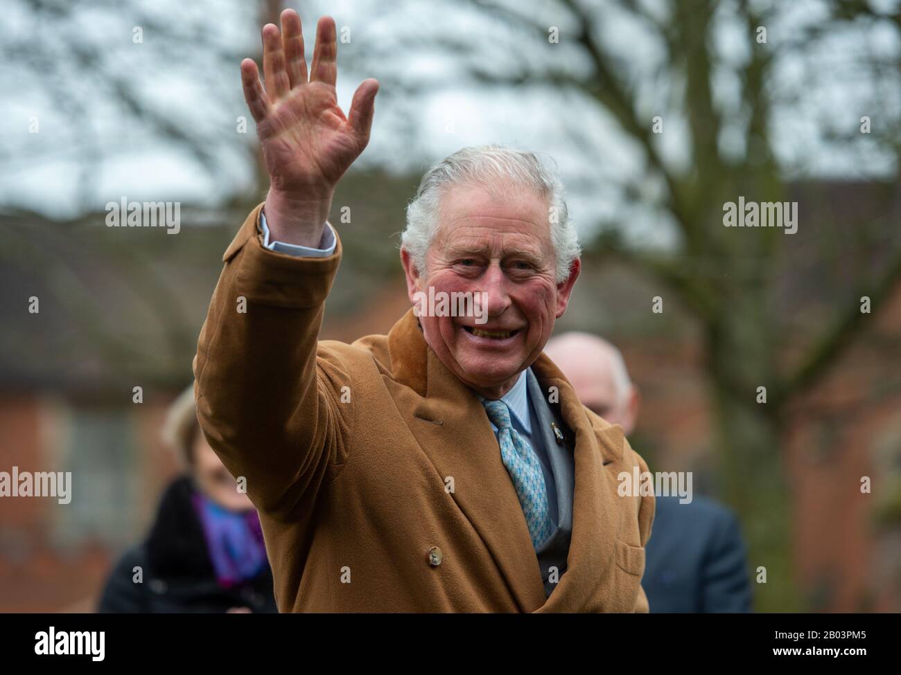 The Prince of Wales during a visit to the Nicholas Chamberlaine Almshouses in Bedworth, during a tour of Warwickshire and the West Midlands. Stock Photo