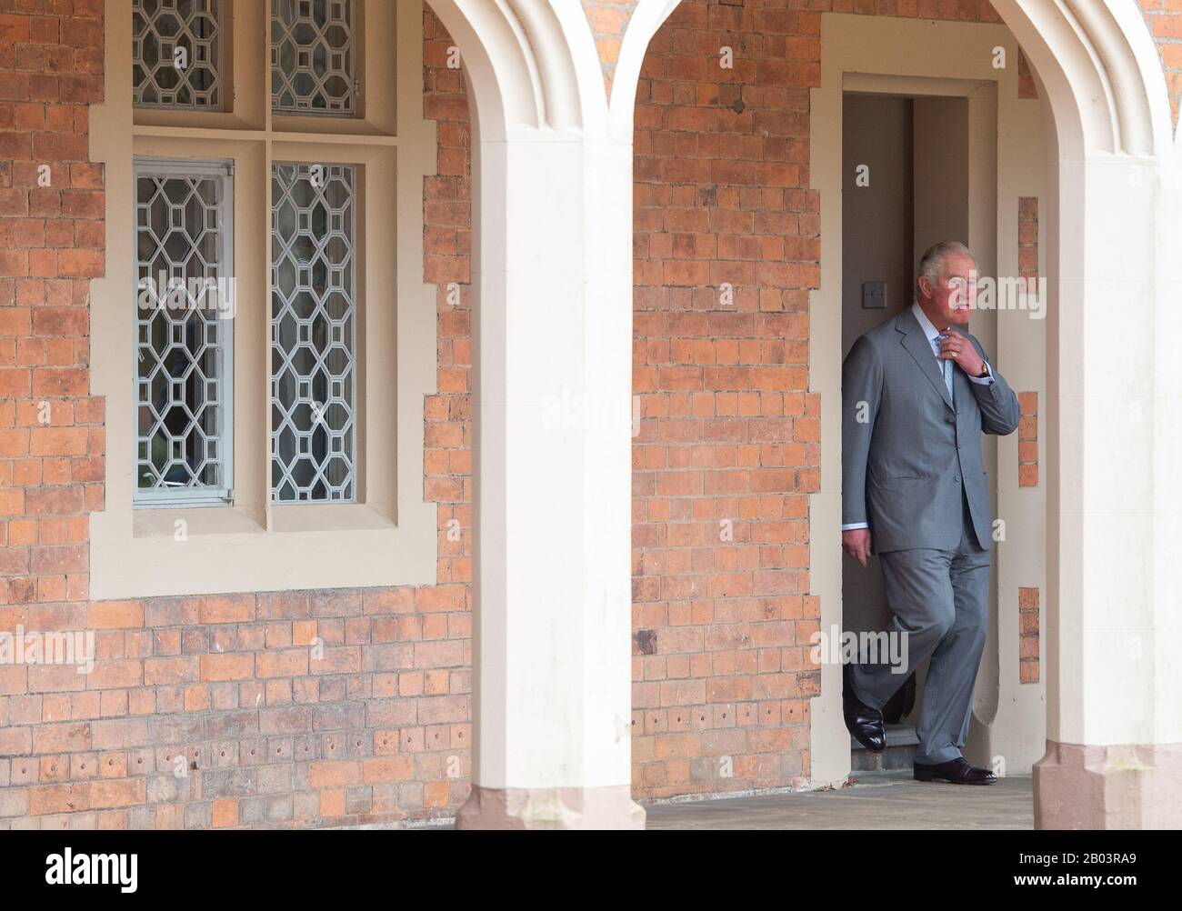 The Prince of Wales during a visit to the Nicholas Chamberlaine Almshouses in Bedworth, during a tour of Warwickshire and the West Midlands. Stock Photo