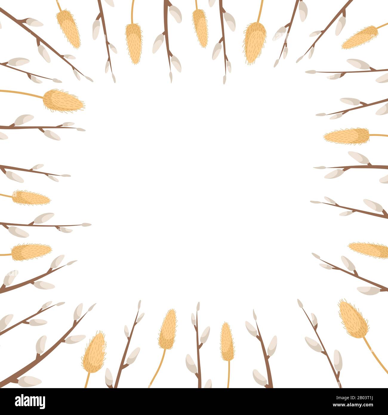 Easter template with space for text. Flat lay background with willow branches. Stock Vector