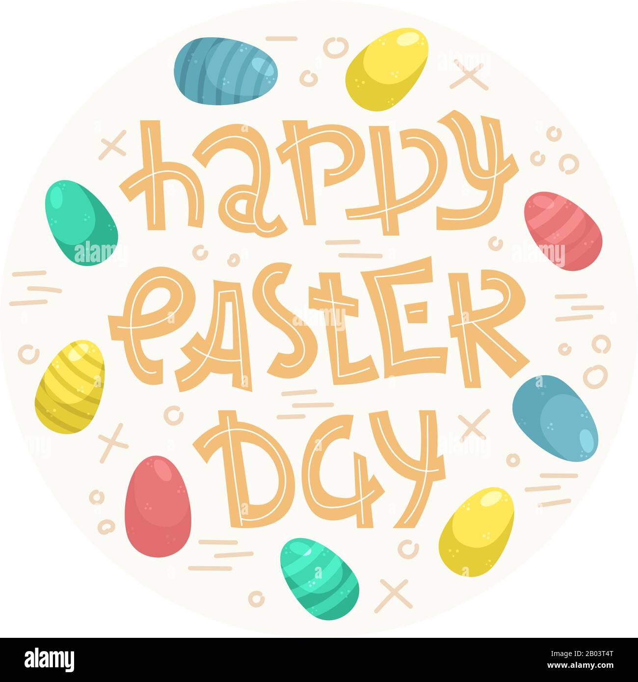 Vector easter lettering with Easter eggs with doodles - Happy Easter day. Stock Vector